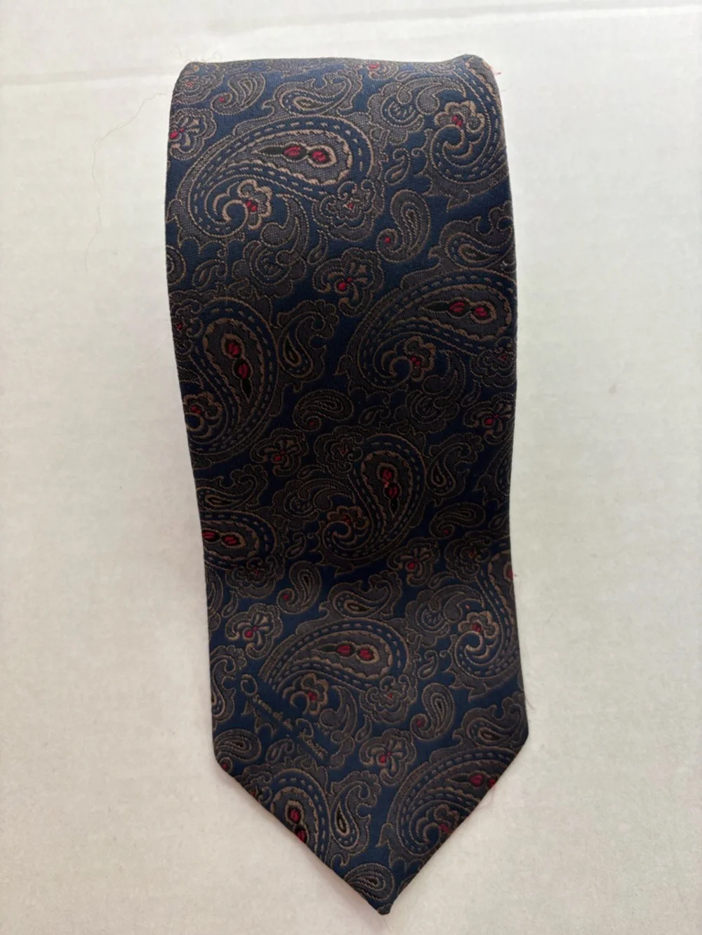 Vintage Oscar de la Renta Navy Gold Red Paisley Possibly Silk Tie